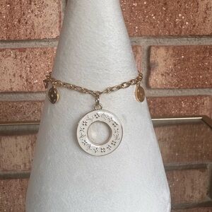 ✨ Gold Chain Bracelet with White Enamel Medallion & Charms ✨